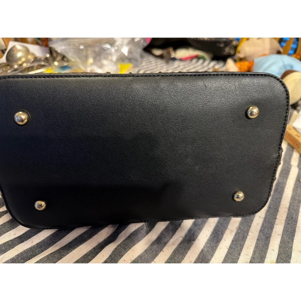 Brahmin Black Croc Embossed Leather Handbag Gold Hardware Structured Tote